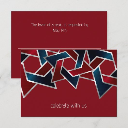 Bar Mitzvah Silver Navy Blue Red Star van David Kaart (Voorkant / Achterkant)