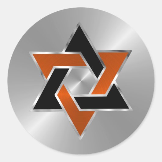 Bar Mitzvah Silver Oranje Black Star van David Ronde Sticker (Voorkant)