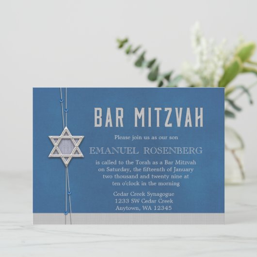 Bar Mitzvah Silver Star Blue krads Kaart (Staand voorkant)