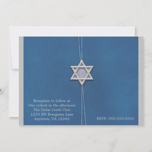 Bar Mitzvah Silver Star Blue krads Kaart (Achterkant)