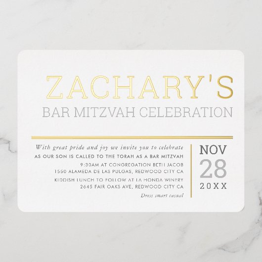 BAR MITZVAH simpele moderne, zachte bleke jongen Folie Uitnodiging (Voorkant)