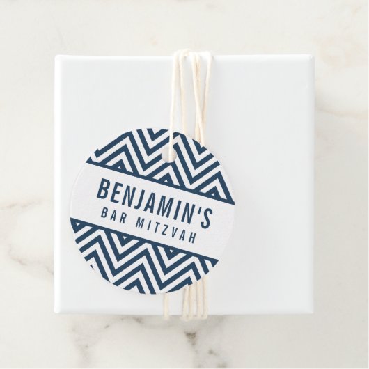 BAR MITZVAH simple modern block chevron navy blue Bedankjes Labels (In situ)
