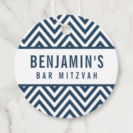 BAR MITZVAH simple modern block chevron navy blue Bedankjes Labels (Voorkant)