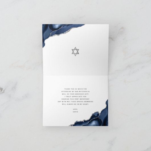 Bar Mitzvah Simple Modern Navy Blue Agate Script Bedankkaart (Binnen)