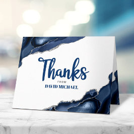 Bar Mitzvah Simple Modern Navy Blue Agate Script Bedankkaart