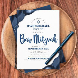 Bar Mitzvah Simple Modern Navy Blue Agate Script Kaart