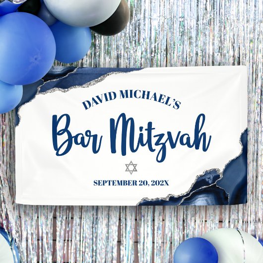 Bar Mitzvah Simple Modern Navy Blue Agate Script Spandoek
