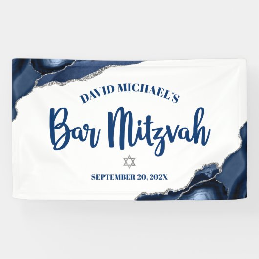 Bar Mitzvah Simple Modern Navy Blue Agate Script Spandoek (Horizontaal)