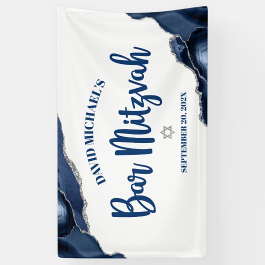Bar Mitzvah Simple Modern Navy Blue Agate Script Spandoek (Verticaal)