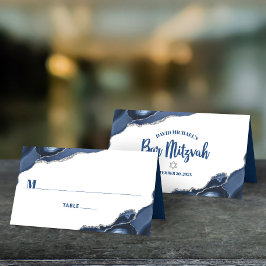 Bar Mitzvah Simple Modern Navy Blue Silver Agate Plaatskaartje