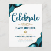 Bar Mitzvah Simple Modern Turquoise Agate Script Informatiekaartje (Voorkant)