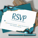 Bar Mitzvah Simple Modern Turquoise Agate Script RSVP Kaartje<br><div class="desc">Wees trots, blij en vier deze mijlpaal van je favoriete Bar Mitzvah met deze coole, unieke, moderne, gepersonaliseerde RSVP-invoegkaart voor je evenement! Donkere blauwgroen scripttypografie bedekt een eenvoudige, schone witte achtergrond met turquoise blue agate rocks die voorzien zijn van faux gouden aderen. Pas de douanetekst met het "antwoord tegen"datum aan....</div>