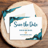 Bar Mitzvah Simple Modern Turquoise Agate Script Save The Date