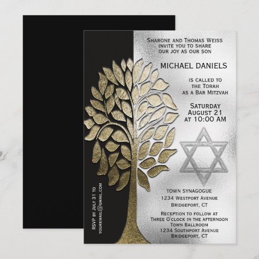 Bar Mitzvah Simple Tree Kaart (Voorkant / Achterkant)