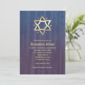 Bar Mitzvah Sined Wood Blue Plum Gold Star Kaart (Staand voorkant)