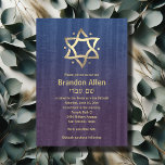 Bar Mitzvah Sined Wood Blue Plum Gold Star Kaart<br><div class="desc">Bar Mitzvah en Bat Mitzvah uitnodigingen die door Umua worden ontworpen. Gedrukt en verzonden door Zazzle of zijn partners.</div>