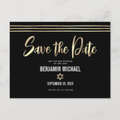 Bar Mitzvah Sla de datum op Zwart Goud Folie Scrip Uitnodiging Briefkaart (Voorkant)