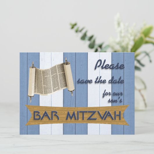 Bar Mitzvah slaat de datum op Save The Date (Staand voorkant)