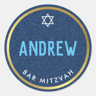 BAR MITZVAH slim vet type goud denim blauw Ronde Sticker