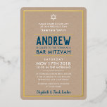 BAR MITZVAH slim vet type kraft marineblauw Folie Uitnodiging<br><div class="desc">door kat massard >>> kat@simplysweetPAPERIE.com << Bar Mitzvah invitatie met echte glanzende folie accenten.</div>