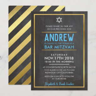 BAR MITZVAH smart bold type goud krijtbord blauw Kaart