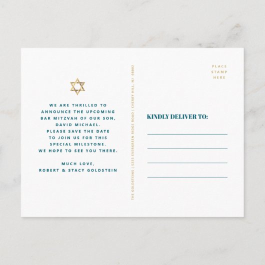 Bar Mitzvah sparen de Datum Blauwgroen Ombre Agate Uitnodiging Briefkaart (Achterkant)