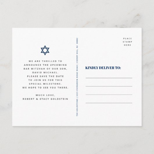 Bar Mitzvah sparen het Manuscript van de Datum van Uitnodiging Briefkaart (Achterkant)