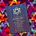Bar Mitzvah Stained Wood Blue Plum Gold Star Kaart<br><div class="desc">Designed by Carrie Fink.  Printed and shipped by Zazzle or their partners.</div>