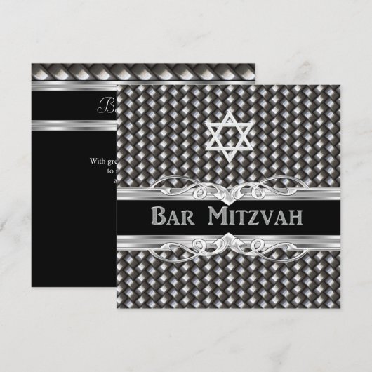 Bar Mitzvah Star Black Silver Metal Man Kaart (Voorkant / Achterkant)