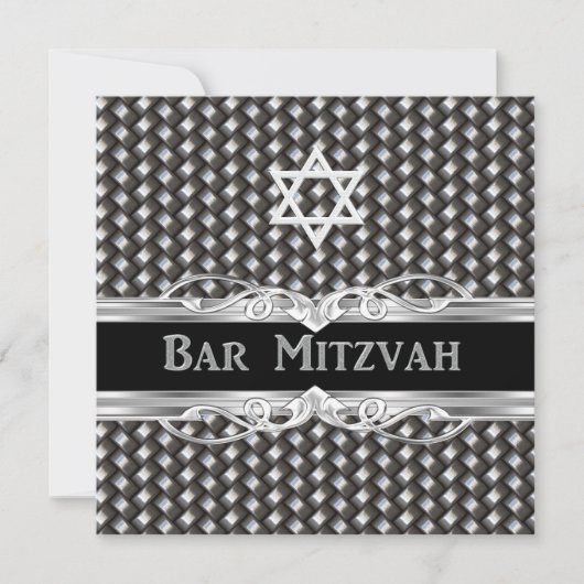 Bar Mitzvah Star Black Silver Metal Man Kaart (Voorkant)