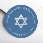Bar Mitzvah Star of David Classic Blue Faux Silver Ronde Sticker