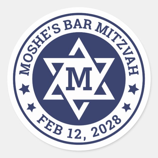 Bar mitzvah Star van David blue, elk kleurenmonogr Ronde Sticker (Voorkant)