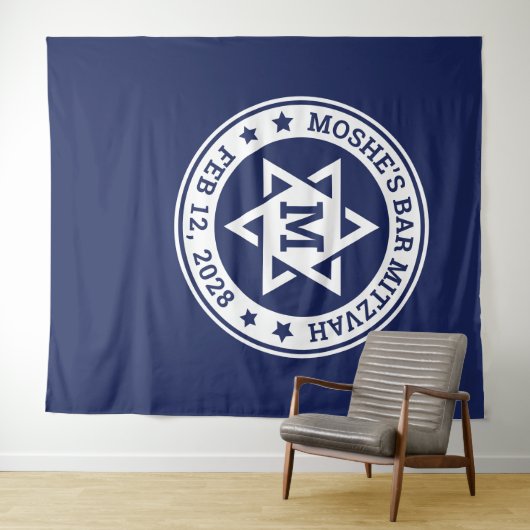 Bar mitzvah Star van David blue, elk kleurenmonogr Wandkleed (In Situ (horizontaal))