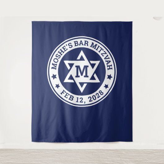 Bar mitzvah Star van David blue, elk kleurenmonogr Wandkleed (Voorkant)