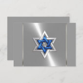 Bar Mitzvah Star van David Blue en Silver RSVP (Voorkant / Achterkant)