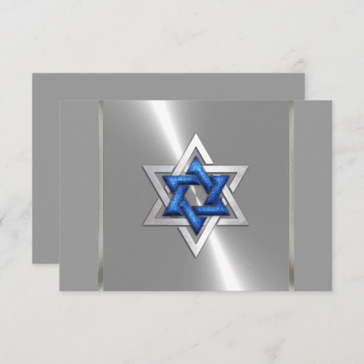 Bar Mitzvah Star van David Blue en Silver RSVP (Voorkant / Achterkant)