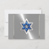 Bar Mitzvah Star van David Blue en Silver RSVP Kaartje (Voorkant)