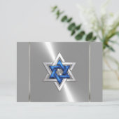 Bar Mitzvah Star van David Blue en Silver RSVP Kaartje (Staand voorkant)