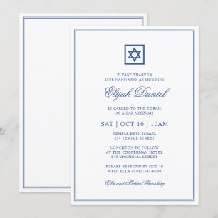 Bar Mitzvah Star van David Elegant Classic Blue Kaart