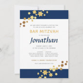 Bar Mitzvah Star van David Elegant Gold & Navy Inv Kaart (Achterkant)