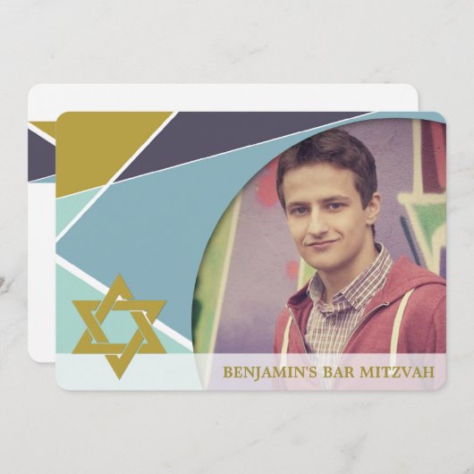 Bar Mitzvah Star van David Geometric Photo Invite Kaart (Voorkant / Achterkant)