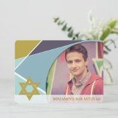 Bar Mitzvah Star van David Geometric Photo Invite Kaart (Staand voorkant)