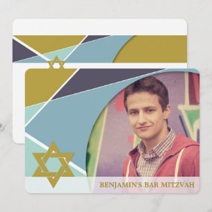Bar Mitzvah Star van David Geometric Photo Invite Kaart