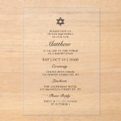 Bar Mitzvah Star van David Minimalist Modern Acryl Uitnodigingen (Voorkant)