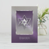 Bar Mitzvah Star van David Plum Silver Kaart (Staand voorkant)