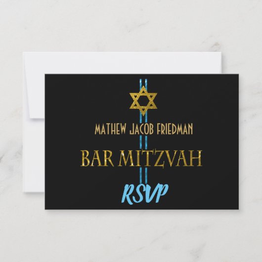 Bar Mitzvah Star van David RSVP Kaartje (Voorkant)