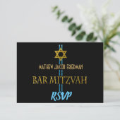 Bar Mitzvah Star van David RSVP Kaartje (Staand voorkant)