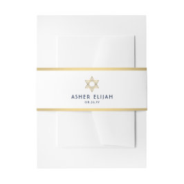 Bar Mitzvah Star van David White Navy Gold Modern Uitnodigingen Wikkel