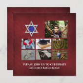 Bar Mitzvah ster David foto collage Burgundy (Voorkant / Achterkant)