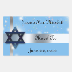 Bar Mitzvah, ster van David, blauw en zilver Rechthoekige Sticker